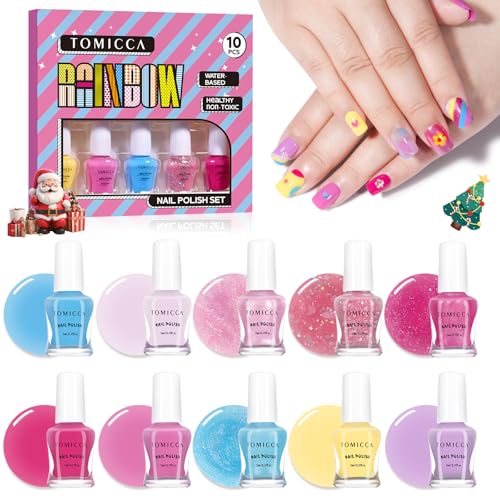 Image of TOMICCA Kids Nail Polish - 10 Color Quick Dry Peel Off Water Based Rainbow Nail Polish, Safe Non Toxic for Toddler to Teen