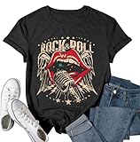 Rock and Roll Shirts for Women Vintage Country Concert Outfits Music Band Graphic Tees Punk Short Sleeve Tops Dark Gray