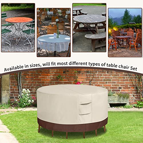Simpelg Round Patio Furniture Covers, 100% Waterproof Outdoor Table Chair Set Covers 600D Heavy Duty, Uv Resistant Anti-Fading Outdoor Table Cove For Round Furniture Set, 62" Diax28 H, (Beige & Brown) #TOP6