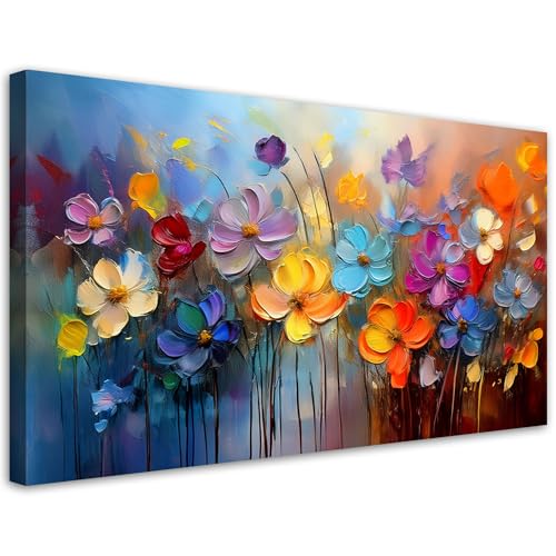 Feeby - Impression sur Toile - Tableaux Decoratifs Muraux - Fleurs colorées peintes - 120x60 1partie - Decoration Salon - Photo sur toile Cadeau - Tableau...