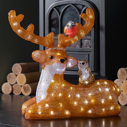 40cm Light up Acrylic Sitting Christmas Deer with Animals and 80 Warm White LEDs
