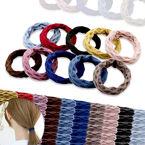 ISUSSER 100 Pcs Wavy Hair Ties Thick Elastic Hair Ties Seamless Hair Ties No Crease Hair Bands Ponytail Holders, for Thick Heavy and Curly Hair