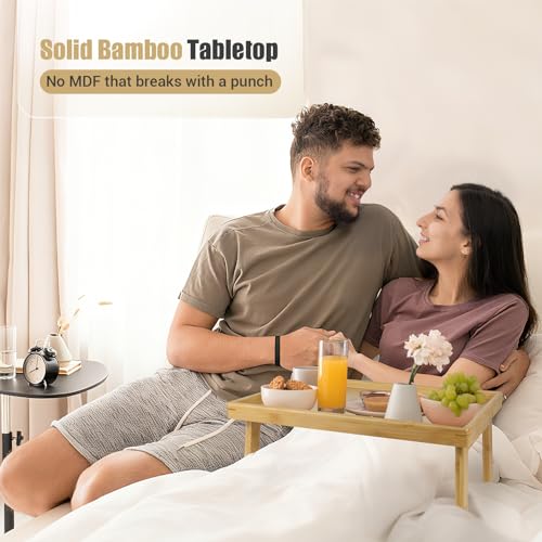 Image of Large Bed Table Tray with Support Bar and Foldable Legs, Bamboo Breakfast Food Trays Table for Bed Sofa Eating and Laptops, TV Lap Tray Table on Couch (Applied for Invention Patent)
