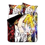 The Seven Deadly Sins Juegos de ropa de cama de anime Tela de poliéster impresa en 3D de dibujos animados 1 funda de edredón + 1/2 fundas de almohada (sin edredón) De color negro