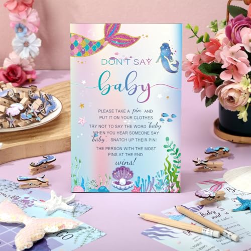 Image of Patelai 321 Pcs Mermaid Baby Shower Decorations A Mermaid Is on The Way Baby Shower Decorations Don't Say Games 5 Set Serve 50 Guests for Under The Sea Gender Reveal Birthday Party Supplies