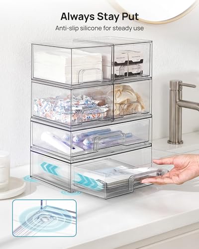 Image of Vtopmart Clear Stackable Storage Drawers Set of 5, Plastic Organizer Bins for Makeup, Cosmetics, Beauty Supplies,Ideal for Vanity, Bathroom,Cabinet,Pantry Organization