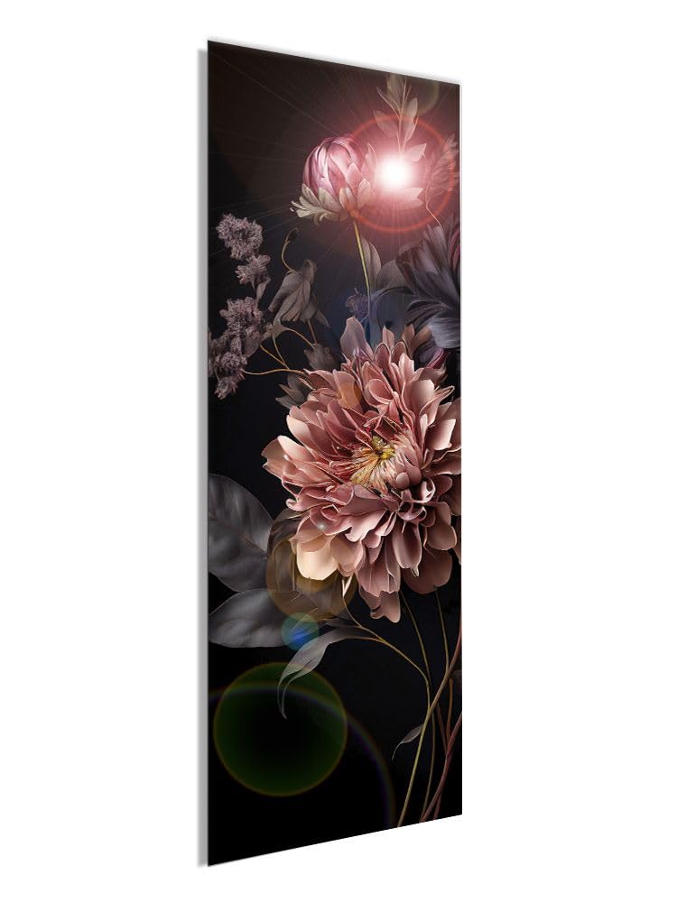artissimo, Glasbild, 30x80cm, AG5463A, Vintage Flowers: Opulente Blüten II, Bild aus Glas, Wandbild Wonzimmer modern, schmal hoch, Blumen schwarz rosa
