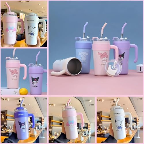 Image of DOCAT 860ML Stainless Steel Tumbler with Straw, Vacuum Insulated Coffee Tumbler, Leakproof Wide Mouth Sipper Bottle with Straw, Hot and Cold Sipper for Gym, Office, Sport, Travel, Home (Purple-01)