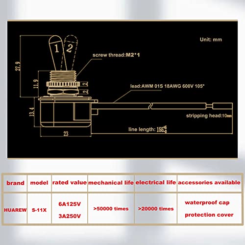 image for HUAREW Heavy Duty Toggle Switch SPST 2 Pin ON/Off Rocker Toggle Switch