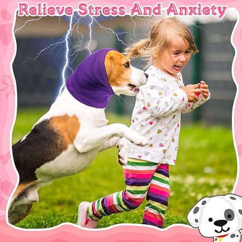 Image of Dog Ear Muffs Noise Protection for Dogs, Soothing Keep Calm Ear Cover Comfort Anti Anxiety Relief Snoods, 90% Cationic 10% Spandex, Purple, Large