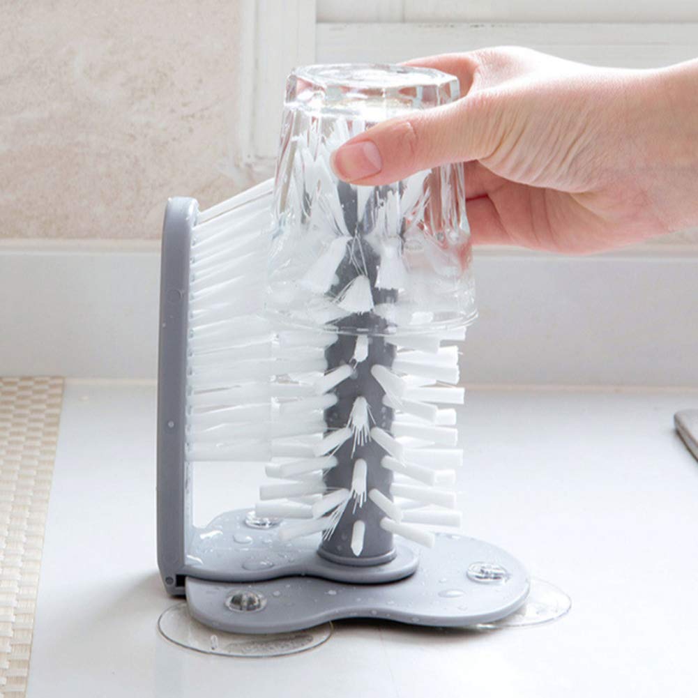 2 in 1 Cup Scrubber Brush Glass Cup Washer with Suction Base Bristle for Beer, Long Leg Red Wine Glass and More Bar Kitchen Sink Home-image-38