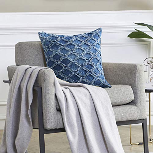 OMMATO Housses de Coussin Carré Décoratif Denim Coton Coussins d'oreiller Housses pour Canapé lit Salon 45 x 45 cm Bleu Foncé 1 pièces Cover