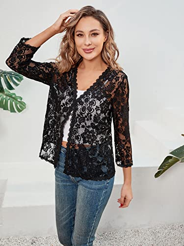 BENANCY Women's 3/4 Sleeve Bolero Shrugs Crochet Lace Open Cardigan2
