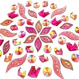 50PCS Special Effect Different Shapes Mirror AB Gems Sew On Rhinestones Faceted for Handicrafts Clothing Dress Decorations (Pink)