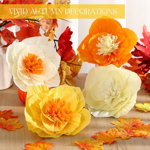 Image of Cholemy 24 Pcs Tissue Paper Flowers, Crepe Paper Flowers Decorations 8 inch 10 inch 12 inch for Wedding Party Baby Bridal Shower Carnival Party Birthday Nursery Wall Decor (Gold,Yellow,Orange)
