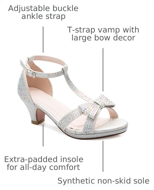 Image of Olivia K Girl's Glitter Leatherette Open Toe Strappy Ankle T Strap Kitten Heel Sandal (Toddler /Little Girl)