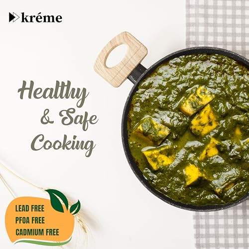 Image of Kreme Venetia Premium Series 4-Piece Granite Kadai Cookware Set with Lid | Non-Stick Aluminium Deep Kadhai | Granite Coating | Induction & Gas Stove Compatible | Healthy Low-Oil Cooking, Grey