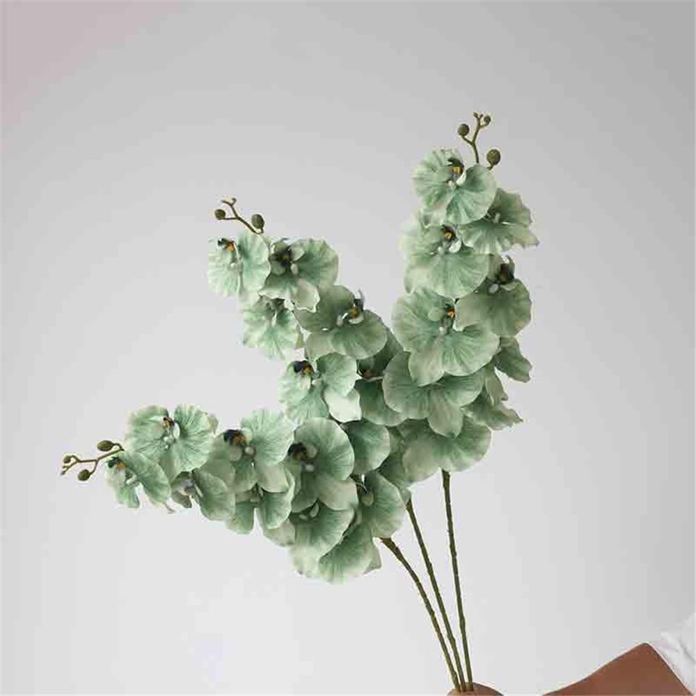 Fleurs artificielles Phalaenopsis Vert Simple, Fausses Fleurs artificielles, Arrangement de Salon, décoratives avec Vase en Verre