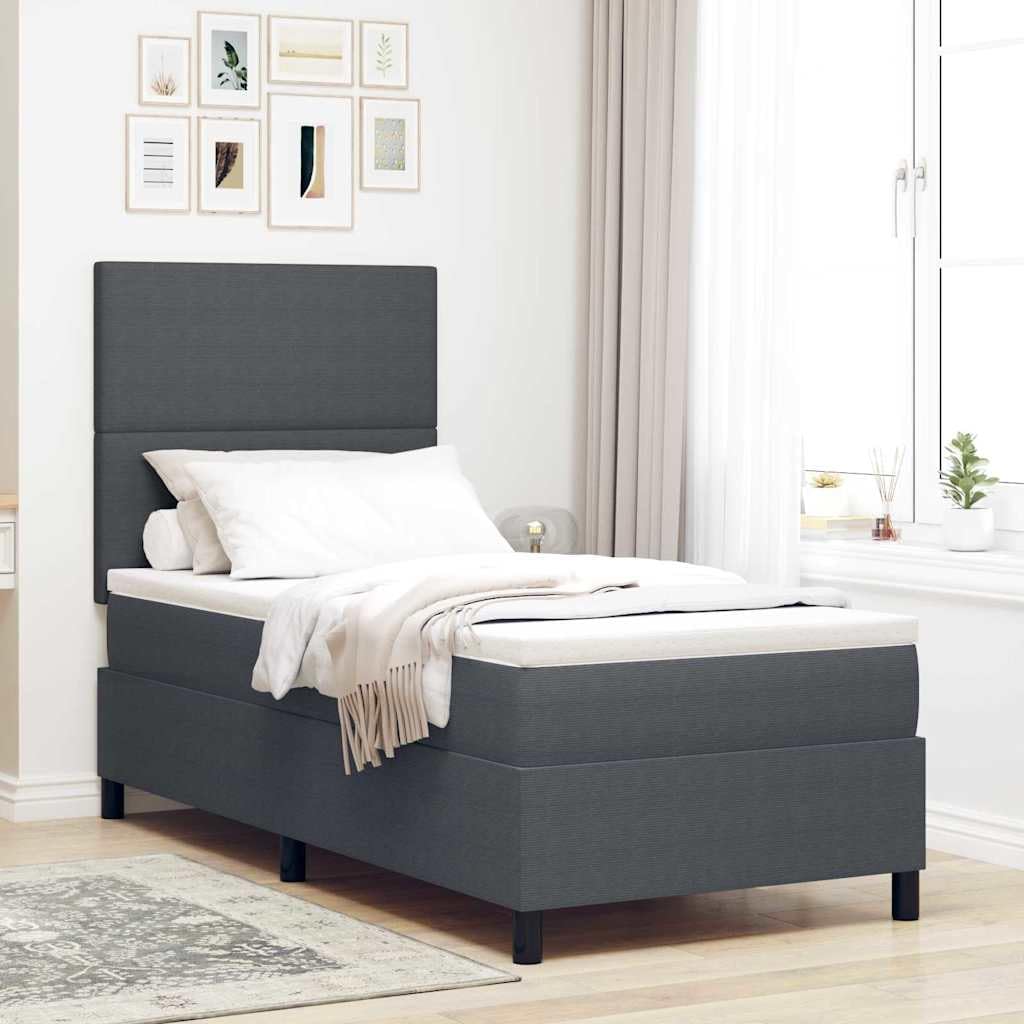 YUTAASU Boxspringbett Dunkelgrau Weiß 80x200 cm Holzwerkstoff | Verstellbares Kopfteil, Taschenfedermatratze, mittlere Festigkeit, modernes Design