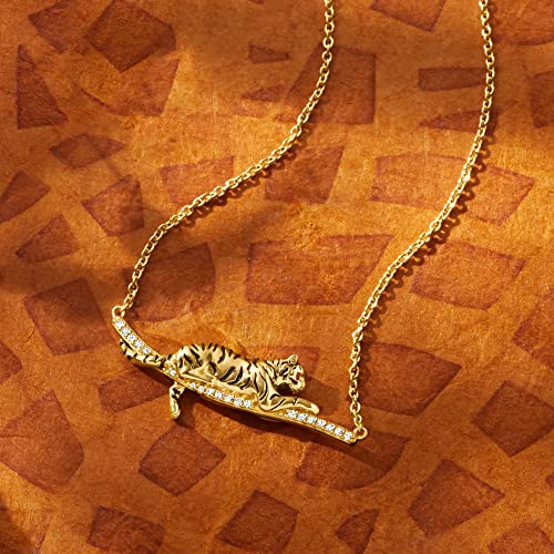 Ross-Simons 0.10 Ct. T.w. White Topaz And Black Enamel Tiger Bar Necklace With Ruby Accents In 18Kt Gold Over Sterling. 18 Inches #TOP2