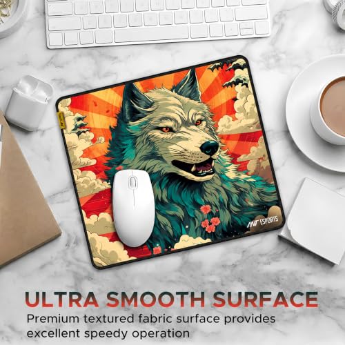 Image of Ant Esports Wolf Mouse Pad 260X210X3mm Anti-fray Stitching, Gaming Mouse Pad Waterproof Surface & Non-Slip Rubber Base Stitched Edges Gaming Mouse Mat for Laptop,Compatible with Laser and Optical Mice
