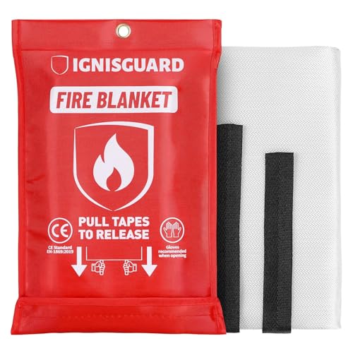 IGNISGUARD Emergency Fire Blanket for Home and Kitchen, 1-Pack 40"x40" Fiberglass Fire Suppression Blanket for Grease Fires, BBQ Grill, Camping, Car, RV, Office & Home Safety