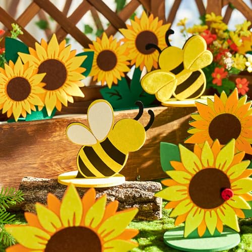 Image of 18PCS Sunflower Party Decorations Bee Party Decorations Yellow Honey Bee Felt Table Centerpieces for Tables Sunflower Decor for Home Office