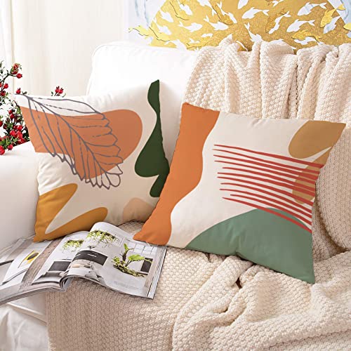Molili Abstract Boho Pillow Covers Geometric Floral 18X18 Set Of 4 Burnt Orange Throw Pillow Covers Minimalism Rustic Linen Decorations Cushion Case For Couch Sofa Bed Outdoor Patio Home Decor #TOP1