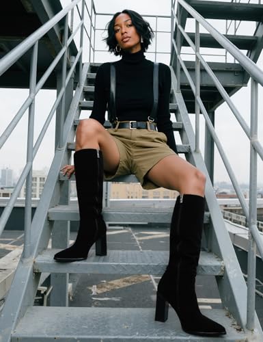 Image of Easyfox Knee High Boots for Women Pointed Toe Chunky Heel Tall Boots | Side Zipper,Insole Cushioning Foam Tall boots,Fall Spring Winter Fashion Dress Boots,Evening Bridal office Long Boots