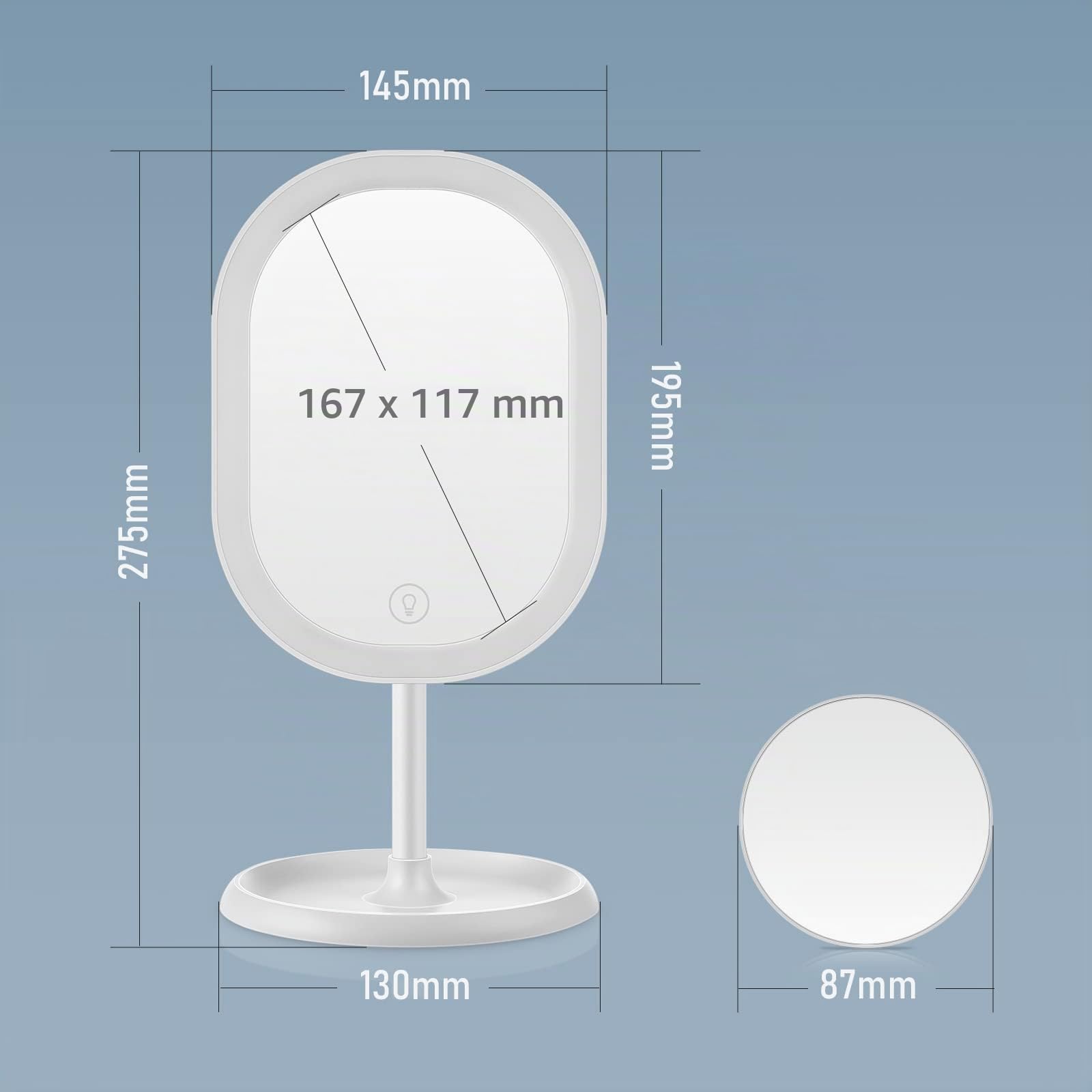 Schminkspiegel, Tischspiegel Rasierspiegel Schminkspiegel Beleuchtet mit Dimmbarer Helligkeit LED Licht, Mit 10X Vergrößern Spiegel, 180° Faltbarer Tischspiegel, Freund