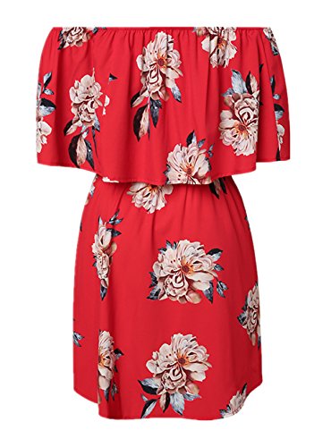 Image of KBOOK Women's Off Shoulder Floral Print Cute Vacation Boho Short Sleeve Casual Mini Party Dress with Belt
