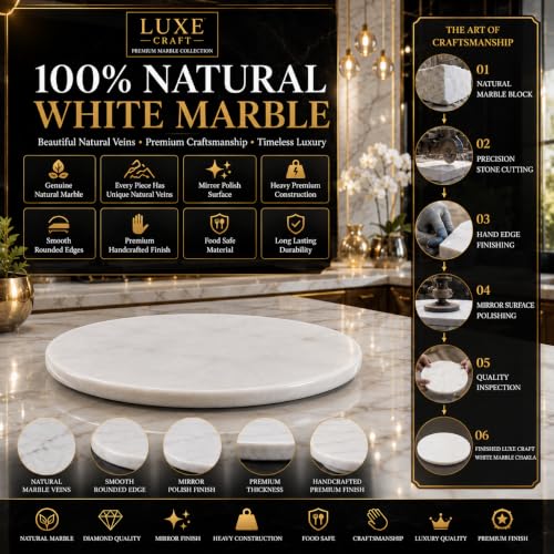 Image of Luxe Craft White Marble Chakla 10 Inch | Roti Chapati & Papad Rolling Board | Smooth Finish Stone Chakla | Heavy Duty Non Slip Dough Rolling Board for Kitchen Use
