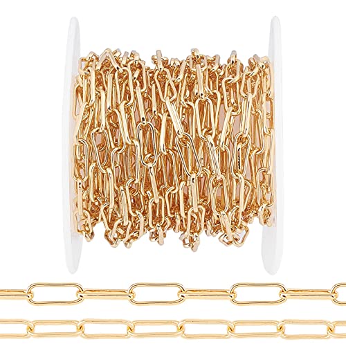 Rollo de cadena con forma de trombón chapado en oro de 18 quilates para joyería de 5 m x 3,6 mm