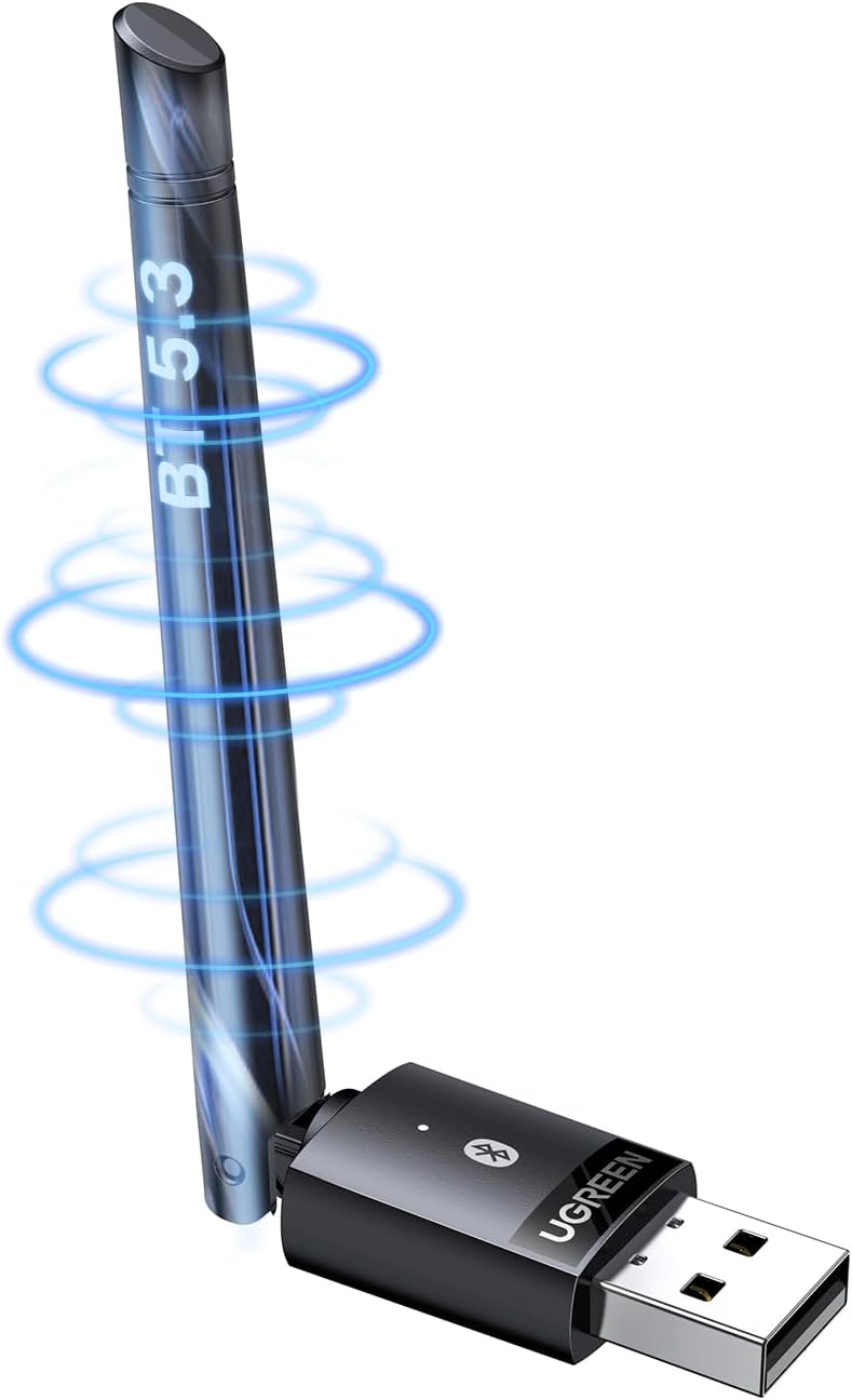 UGREEN Long Range Bluetooth 5.3 Adapter for PC, USB Bluetooth Dongle, Wireless Bluetooth Transmitter Receiver for Bluetooth Mouse Keyboard Headphones Speakers for Win11/10/8.1 (Plug & Play)