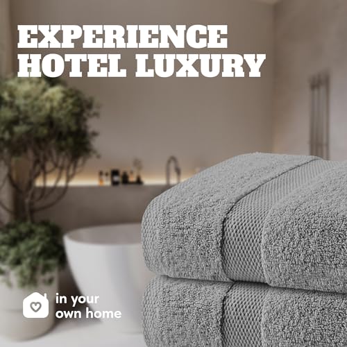 Image of White Classic Light Gray Bath Towels 27x54 Inch, Cotton Towel Set for Bathroom, Hotel, Gym, Spa, Soft Extra Absorbent Quick Dry 4 Pack