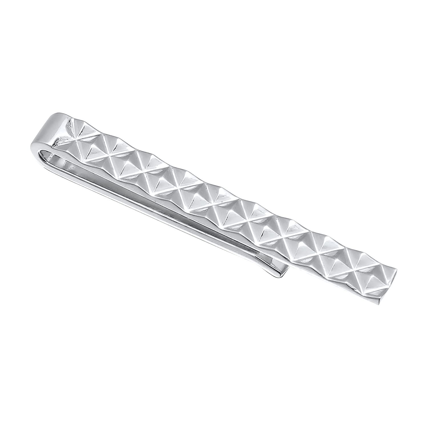 Kuzzoi Herren Krawattennadel mit Pyramiden Struktur, Krawattenklammer (4 mm) poliert für normale Krawatten, 925 Sterling Silber, Krawattenschmuck für Männer im modischen Look