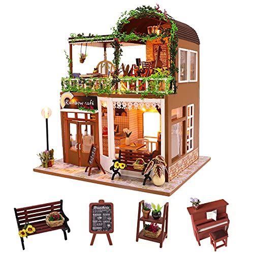 Cuteroom Puppenhaus-Set aus Holz, Puppenhaus, Miniatur, mit Möbeln und Staubschutz, handgefertigt, für Teenager…