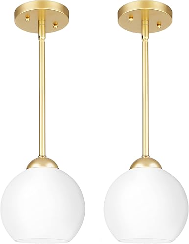 Emak PL119-GD-ML-2PK - Lámpara colgante de globo de 7 pulgadas con pantalla de vidrio de leche, 1 luz colgante para isla de cocina, baño, comedor,