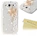Mavis's Diary  3D Handmade Bling Crystal Flower Sparkle Glitter Diamond Pearl Clear Case Hard Cover for Samsung Galaxy S3 Bundle with Cleaning Cloth - Rose Pendant Pattern