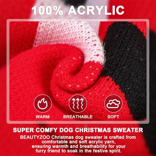 Image of BEAUTYZOO Dog Christmas Sweater for Small Medium Dogs Girls Boys, Dog Santa Claus Costume Outfits with Hat & Leash Hole, Turtleneck Knitted Pullover Xmas Puppy Sweaters Cold Weather Clothes, Red XS