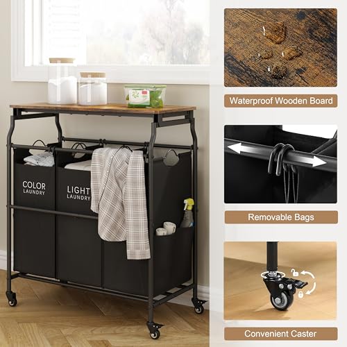 Hoctieon 3 Section Laundry Sorter Cart thumbnail 2
