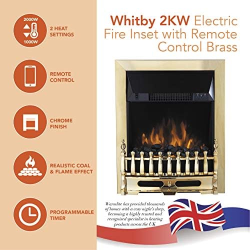 Warmlite WL45049 Whitby 2 kW LED Electric Freestanding Fire with Remote Control, 2000 W, Brass