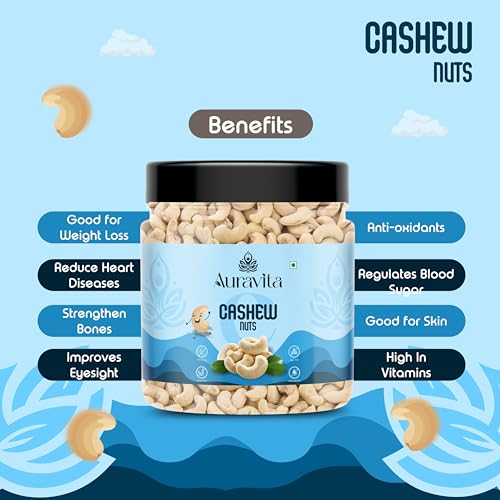 Image of Auravita Premium Whole Cashews 100GM | Natural and Unsalted Kaju Ideal for Dieting, Snacking, Cooking, and Baking | Protein Rich Kajau Dry Fruits Perfect for Gifting