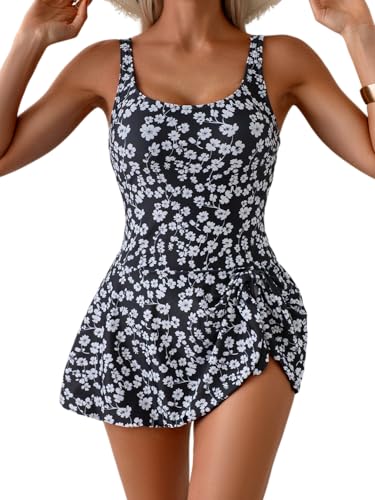 Image of Eomenie One Piece Swimdress Swimsuits for Women Tummy Control Swim Dresses Skirt Bathing Suit