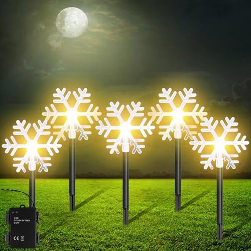 5 Stück LED Schneeflocken Weihnachtsbeleuchtung Außen...