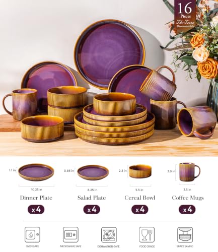 Image of TheTerra Ceramic Dinnerware Set for 4, 16-Piece Plates and Bowls Set