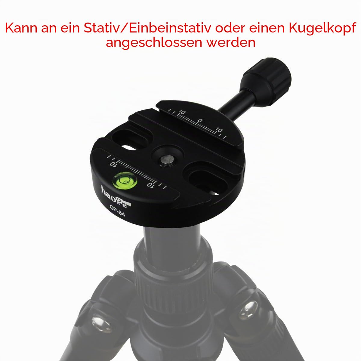 Haoge CP-64 64 mm Schraubknopf, Schnellspannklemme, Adapterhalterung für Schnellspanner, QR-Platte, Kamerastativ, Kugelkopf, Einbeinstativ, Kugelkopf, passend für Arca Swiss