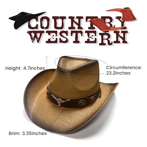 Image of Cowboy Hats for Women, Brown Cowgirl Hats Classic Straw Western Hats for Women Music Festival Party Beach.