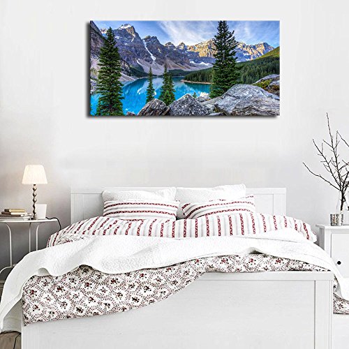 Yearainn Large Wall Art Bedroom Living Room Decoration Moraine Lake Canvas Art Mountain And Lake Landscape Nature Picture Blue Water Glacially Fed Lake In Banff National Park For Home Wall Decor 24 Inch X 48 Inch thumb #2
