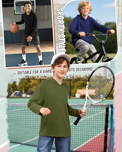 3 Pack Boys Long Sleeve Hoodies Kids Comfy Active Athletic Workout Sweatshirts Casual Pullover Shirts (Ages 6-18)2